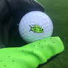 Neon green Piranha design on golf ball