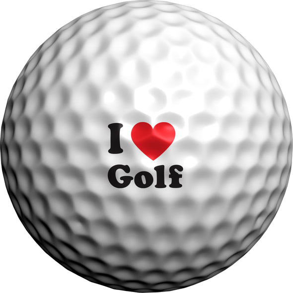 Golfdotz I Love Golf Golf Ball Identity Marker. Now you can mark your golf ball in durable style. Not a golf ball decal or golf ball sticker, golfdotz are a transferrable ink tattoo for yoru ball. Made in USA and rule conforming under USGA rules. Will not affect Flight or roll of your ball. 