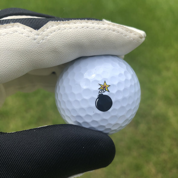 Bomb logo on golfball Golfdotz